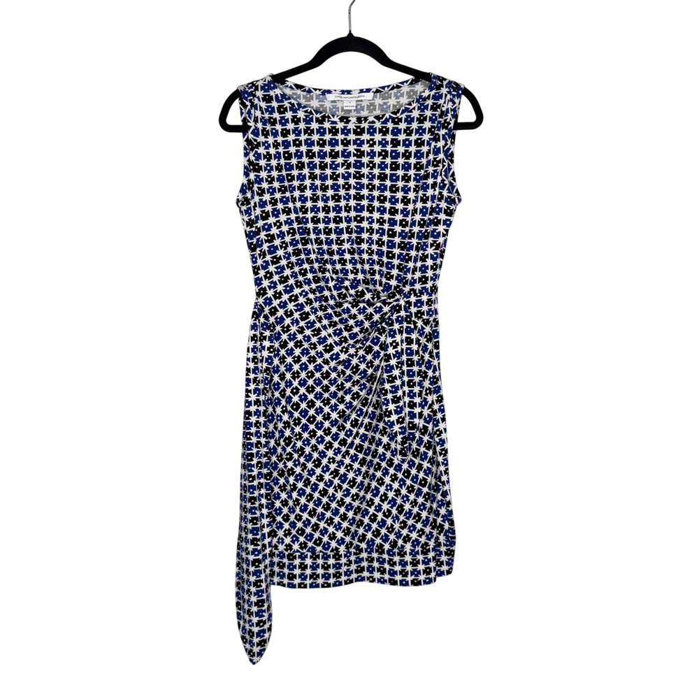Diane von Furstenberg Sheath Dress Women 4 Blue Excellent Geometric Silk Blend